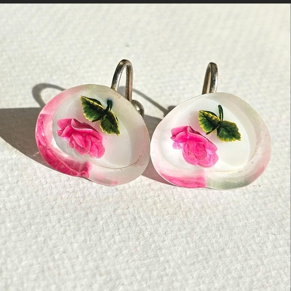 Floral Pink and Green Earrings